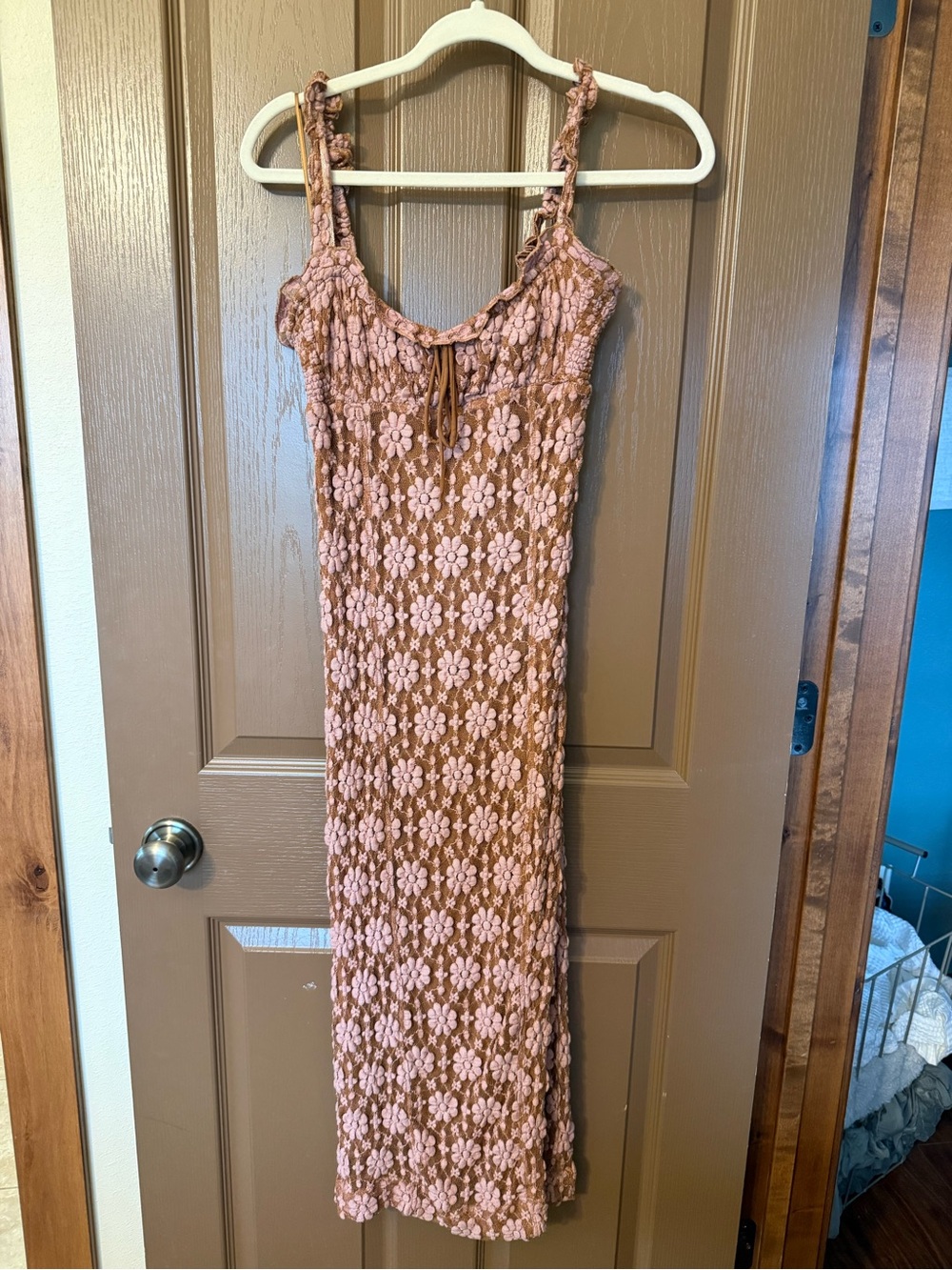 Free People Dusty Rose and Cream Floral Knit Maxi Dress